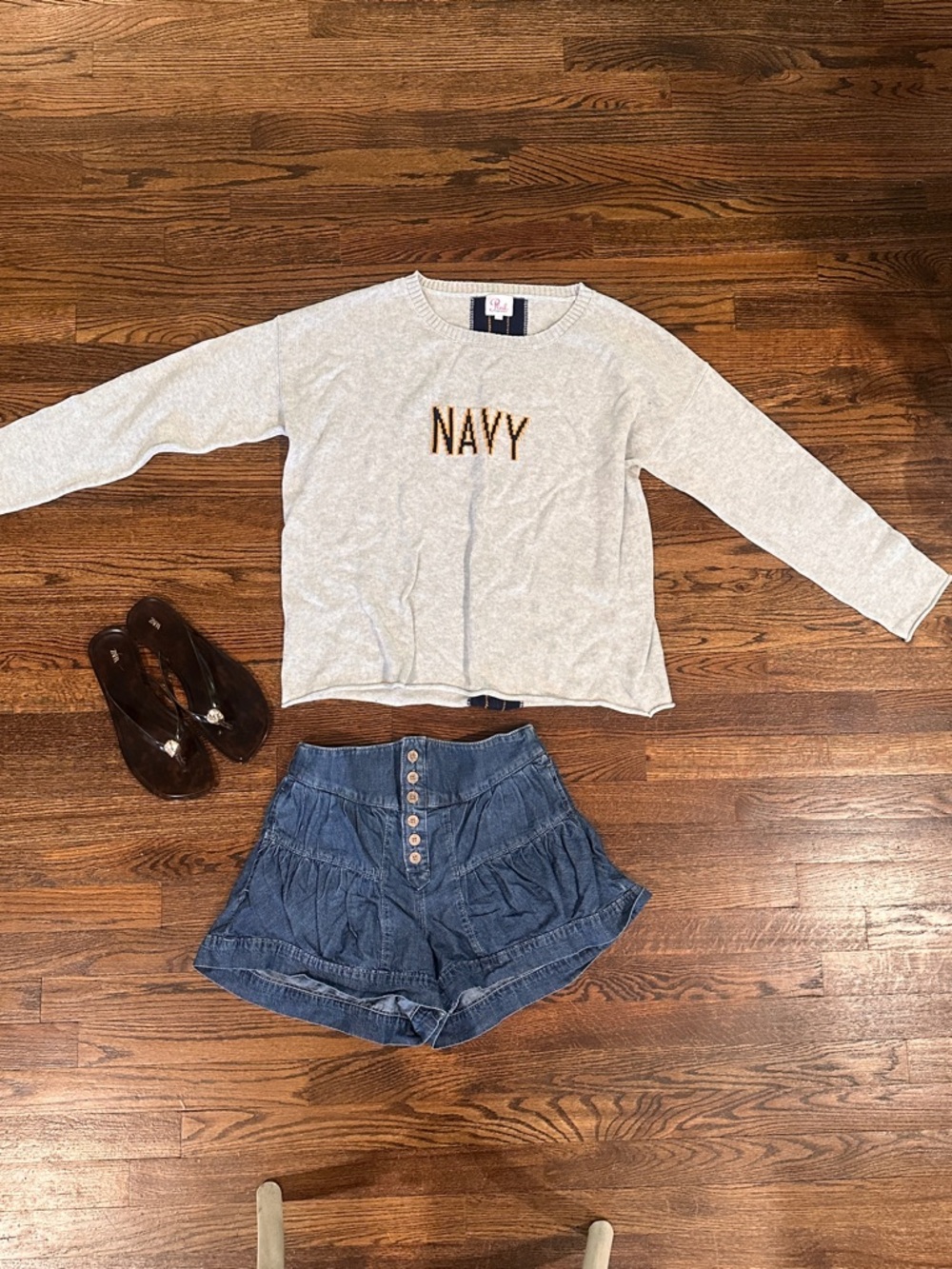 Custom Gray 'NAVY' Sweatshirt with Rolled neck and sleeves